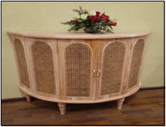 half round sideboard w rattan skin webbing